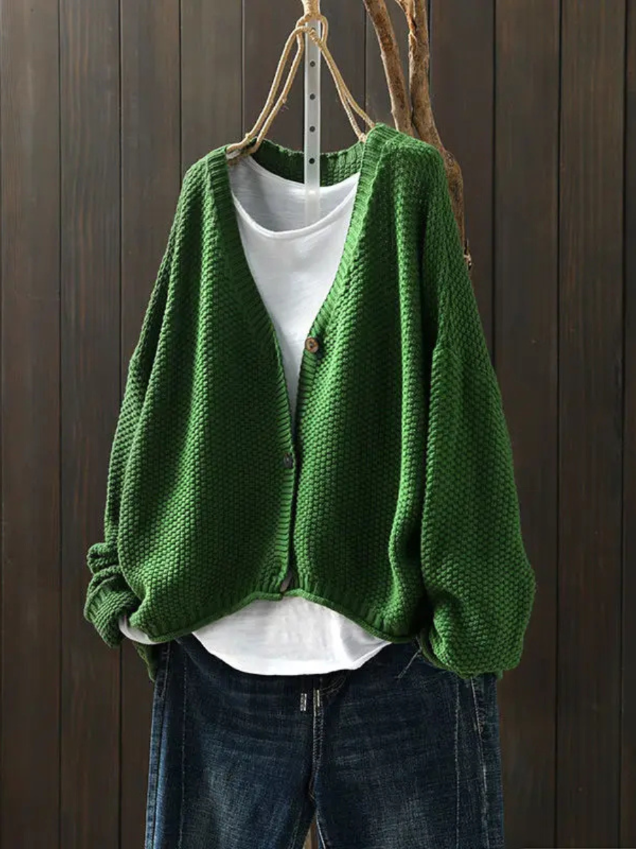 Dame Strikket Cardigan Med V-hals 6