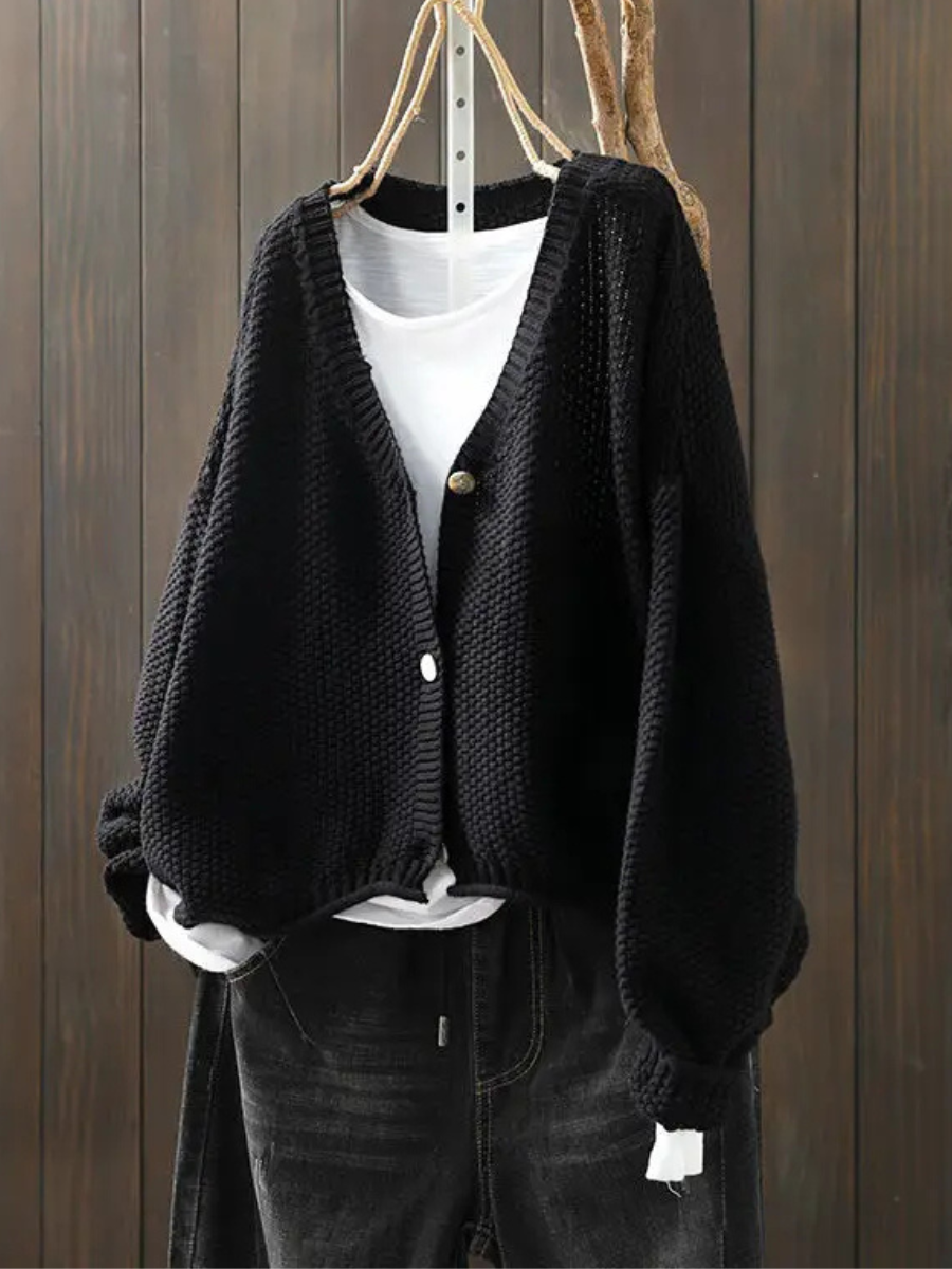 Dame Strikket Cardigan Med V-hals 7