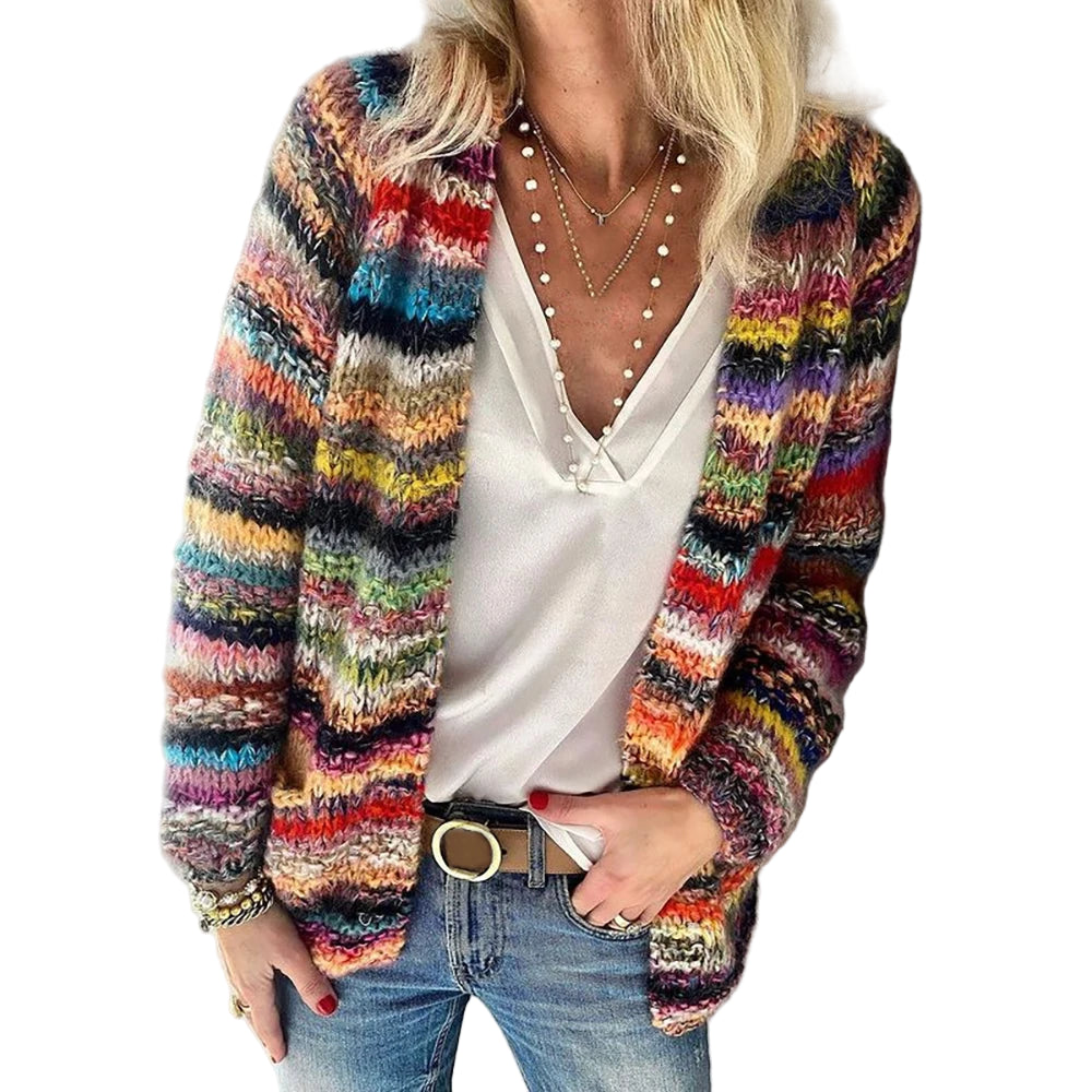 Dame Strikket Cardigan Tynn Løs Jakke 0