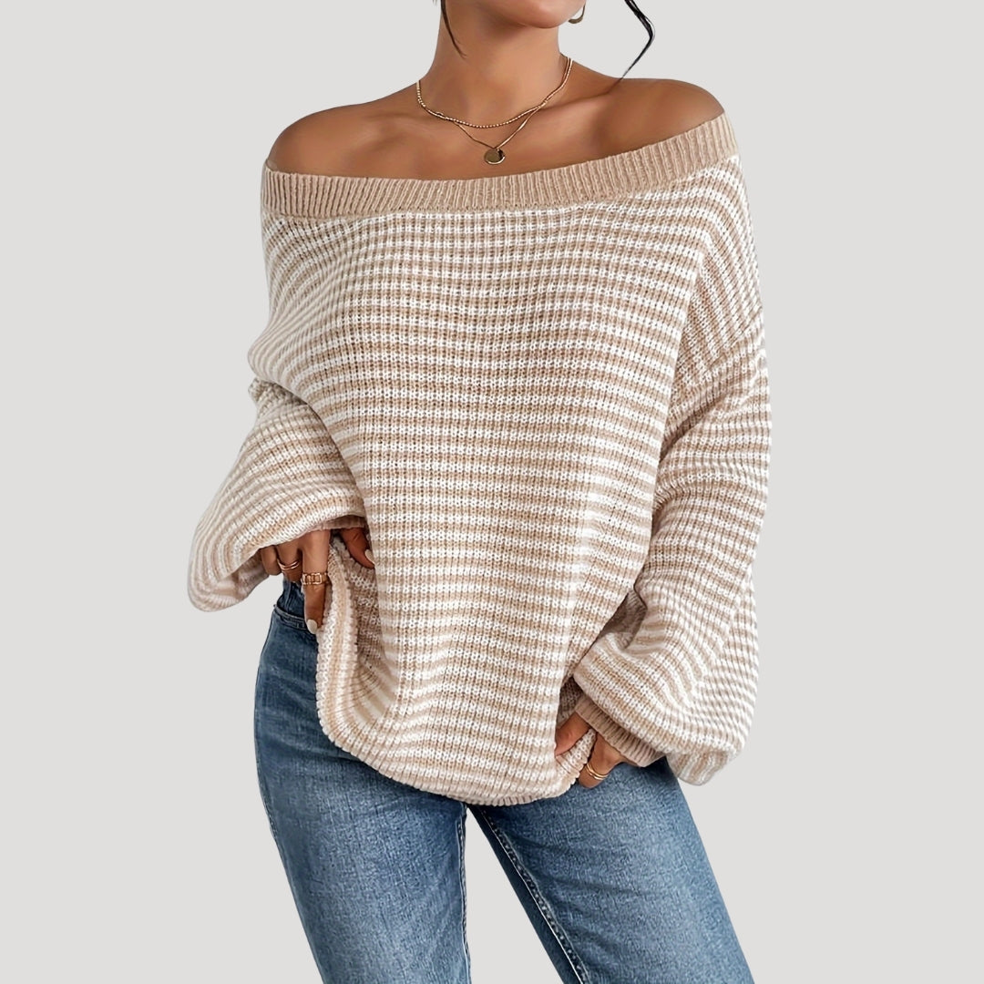 Dame Strikket Genser Med Stripete Design 2
