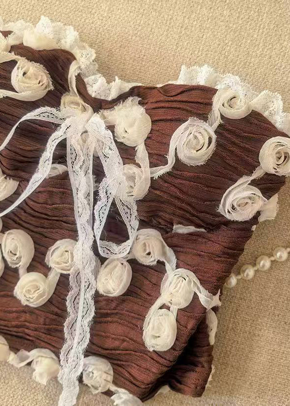 Dame Stroppeløs Topp med Blomster og Blondekant 4