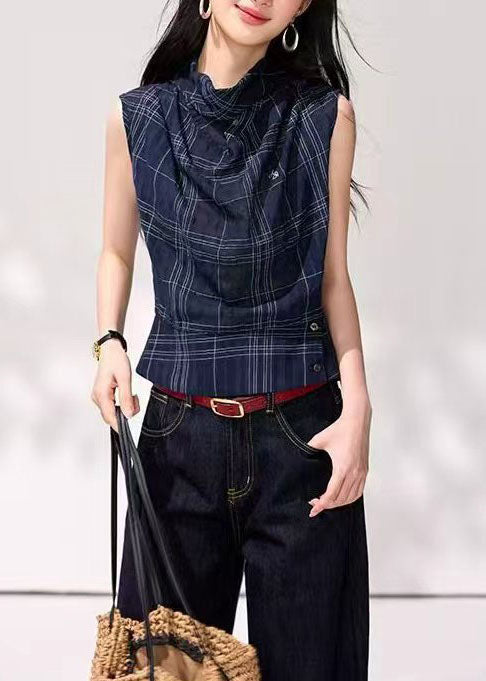Dame Tanktop Drapert Cowl Hals Marine Mønster 1