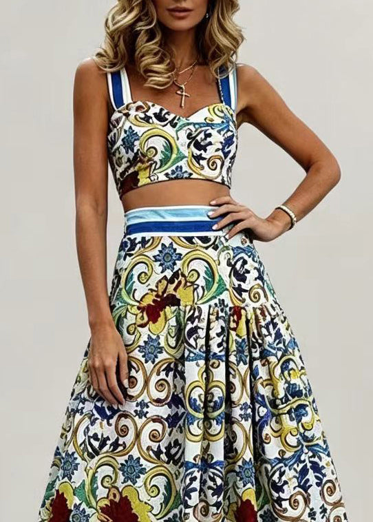 Dame To-delt Sett Boho Stil Cami Topp og Skjørt - Matchende Sett Dame 3