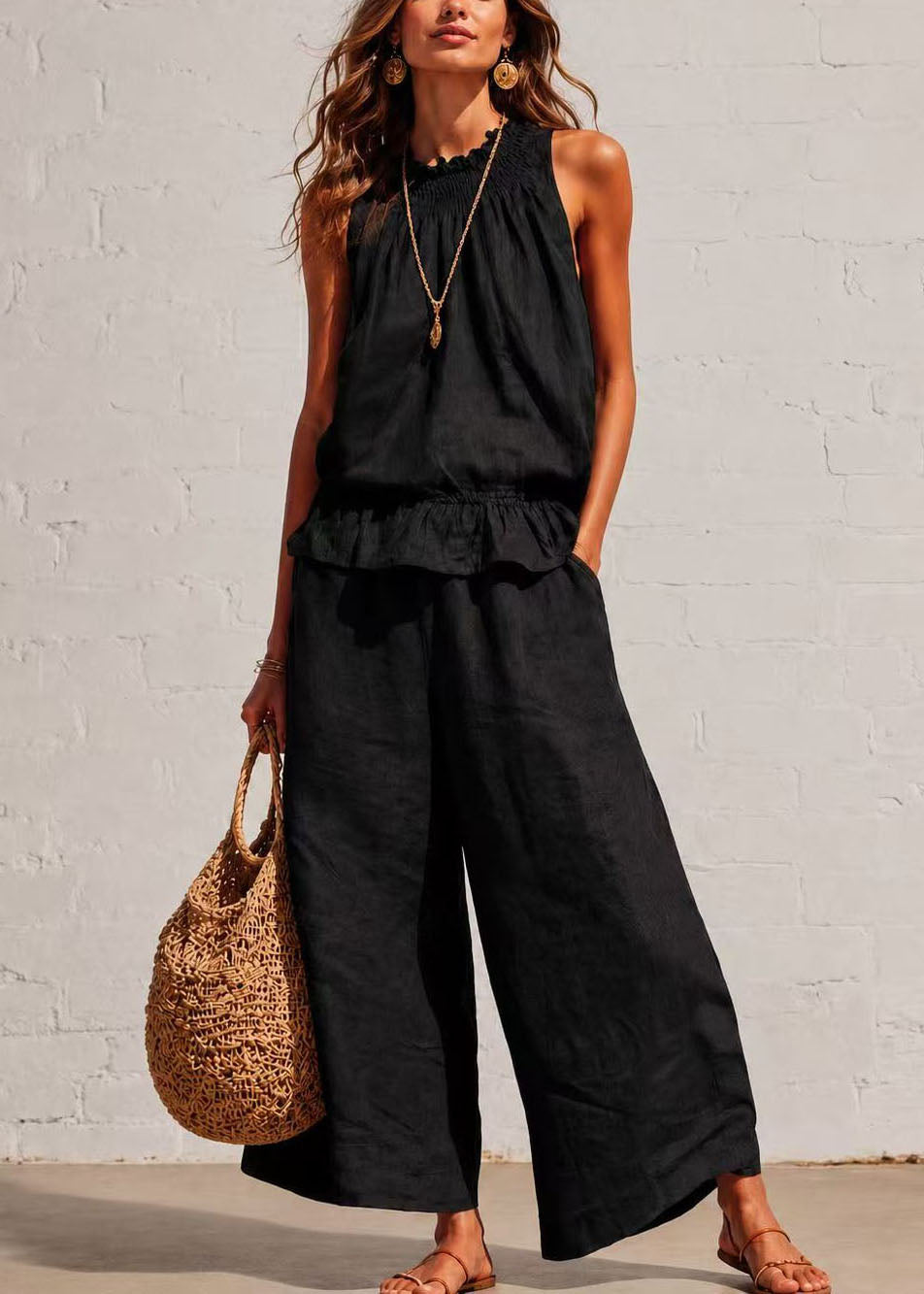 Dame To-delt Sett Cold Shoulder Casual Sommer Stil 4