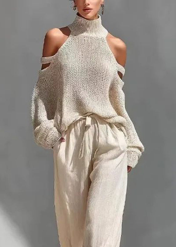 Dame To-delt Sett med Turtleneck og Vide Bukser Bohemsk Stil 4