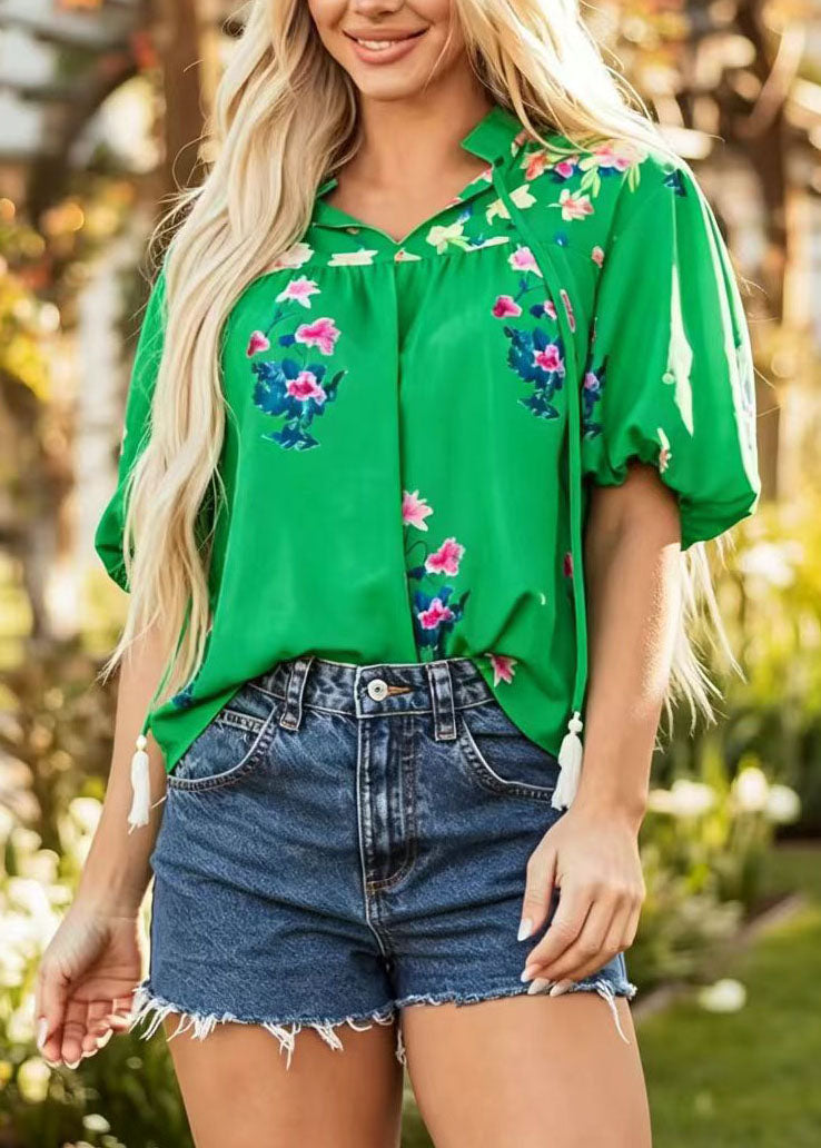 Dame Topp Boho V-hals med Kvaster og Print 2