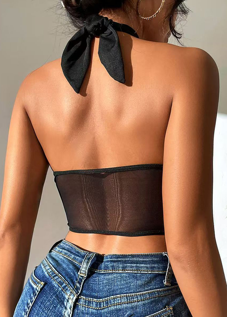 Dame Topp Halter Cut Out Patchwork Tyll 4