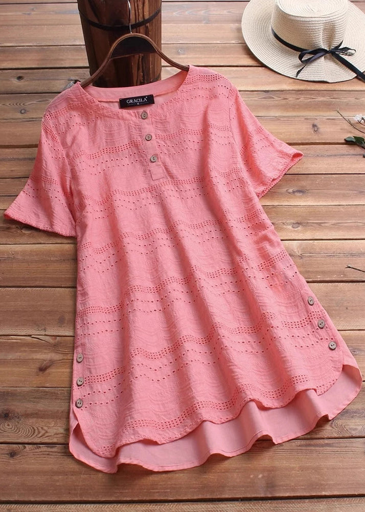 Dame Topp O-hals med Broderi og Patchwork 1