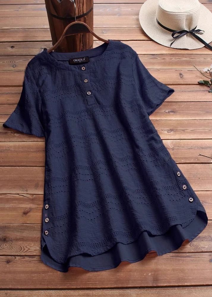 Dame Topp O-hals med Broderi og Patchwork 2