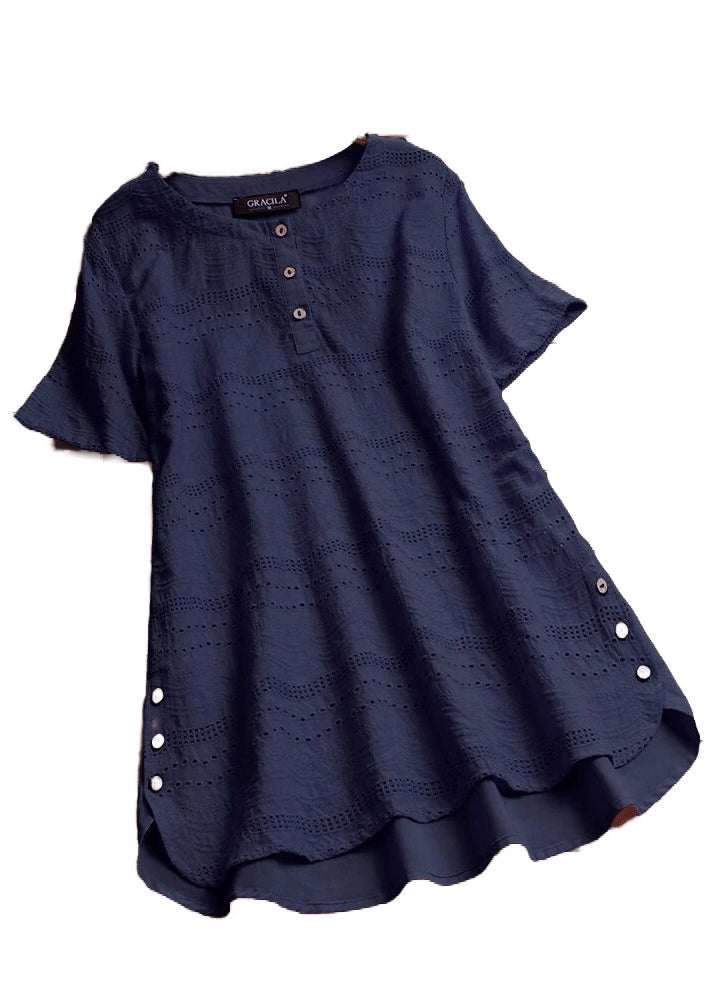 Dame Topp O-hals med Broderi og Patchwork 4