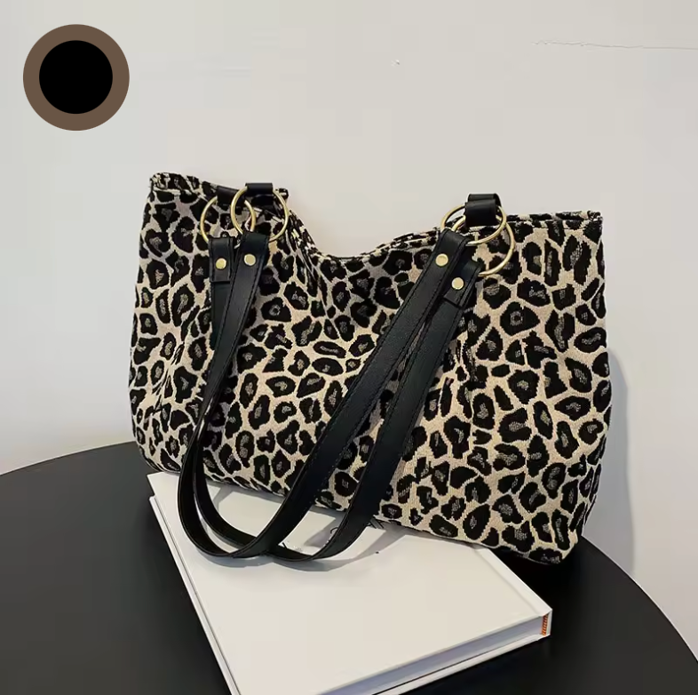 Dame Tote Bag Leopardtrykk Lettvekt Canvas 6