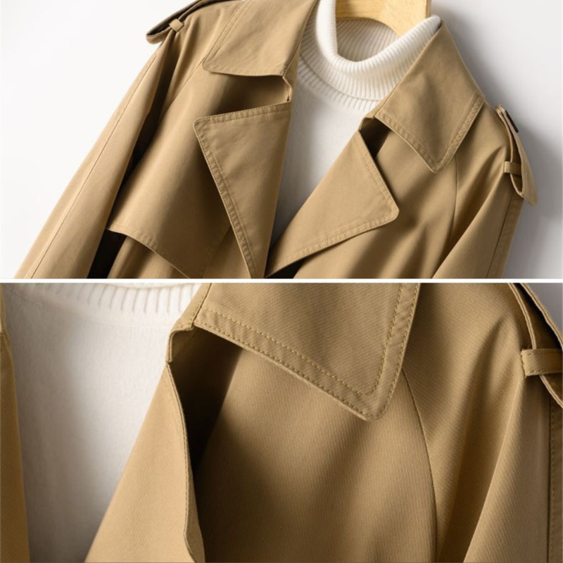 Dame Trench Coat Vintage Dobbeltbrystet Nylon-Blanding 4