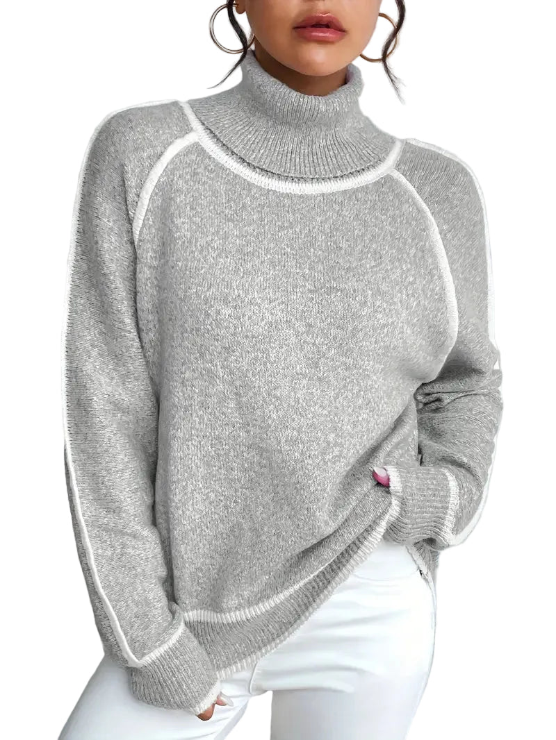Dame Turtle Neck Genser med Kontrastdetaljer 0