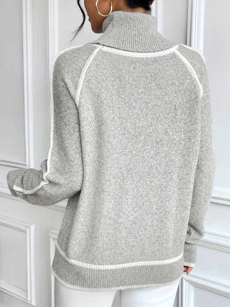 Dame Turtle Neck Genser med Kontrastdetaljer 5