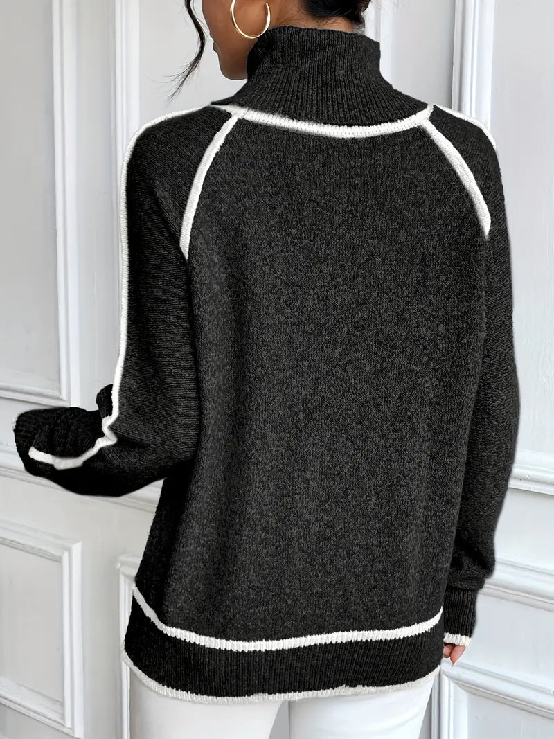 Dame Turtle Neck Genser med Kontrastdetaljer 7