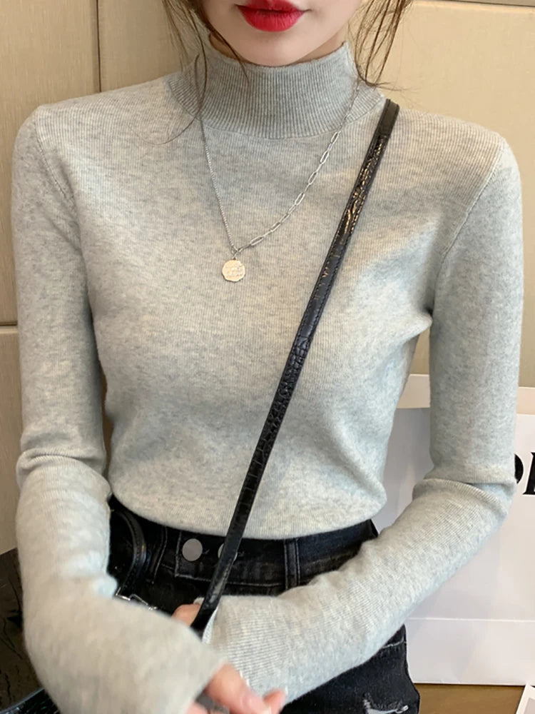 Dame Turtleneck Genser Strikket Langermet Komfortabel Stoff 11