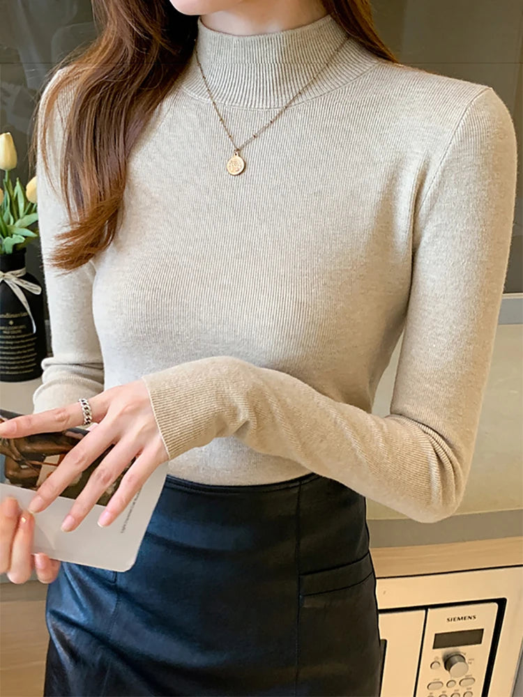Dame Turtleneck Genser Strikket Langermet Komfortabel Stoff 13