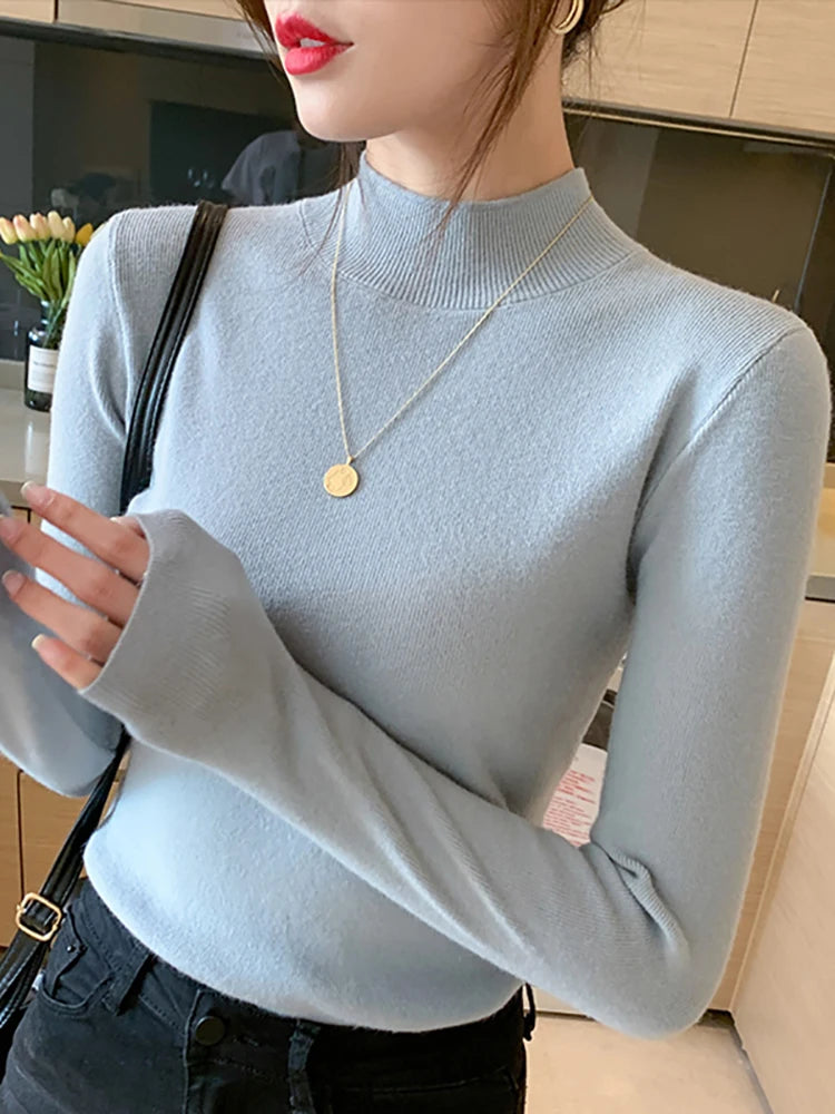 Dame Turtleneck Genser Strikket Langermet Komfortabel Stoff 14