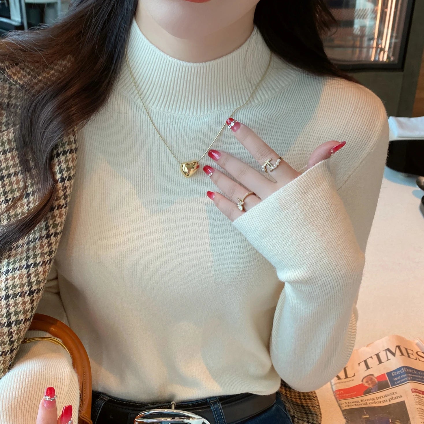 Dame Turtleneck Genser Strikket Langermet Komfortabel Stoff 6