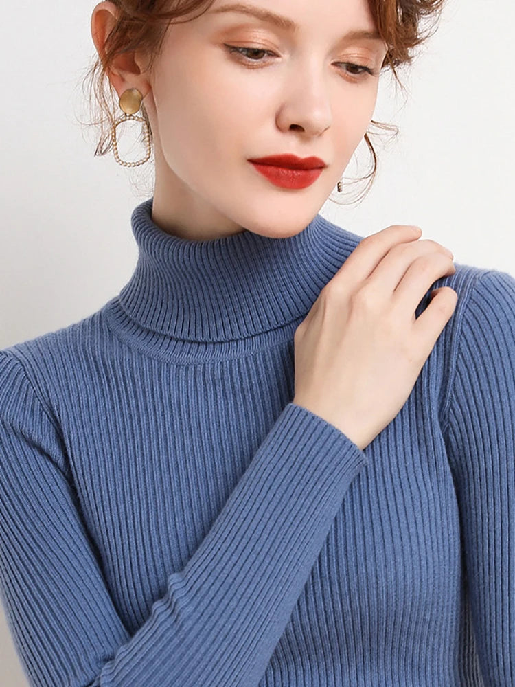 Dame Turtleneck Genser Strikket Ullblanding Myk 21
