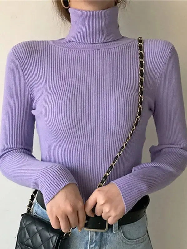 Dame Turtleneck Genser Strikket Ullblanding Myk 7