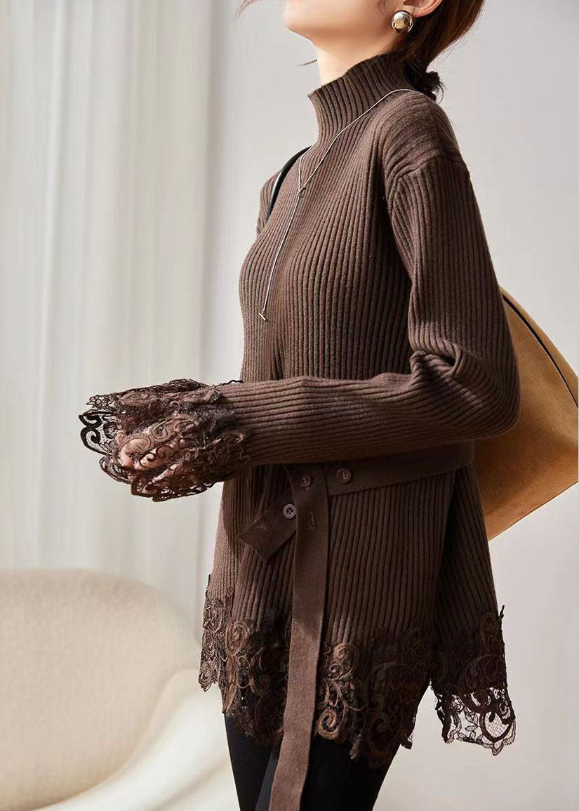 Dame Turtleneck Genser med Blonder og Patchwork 2