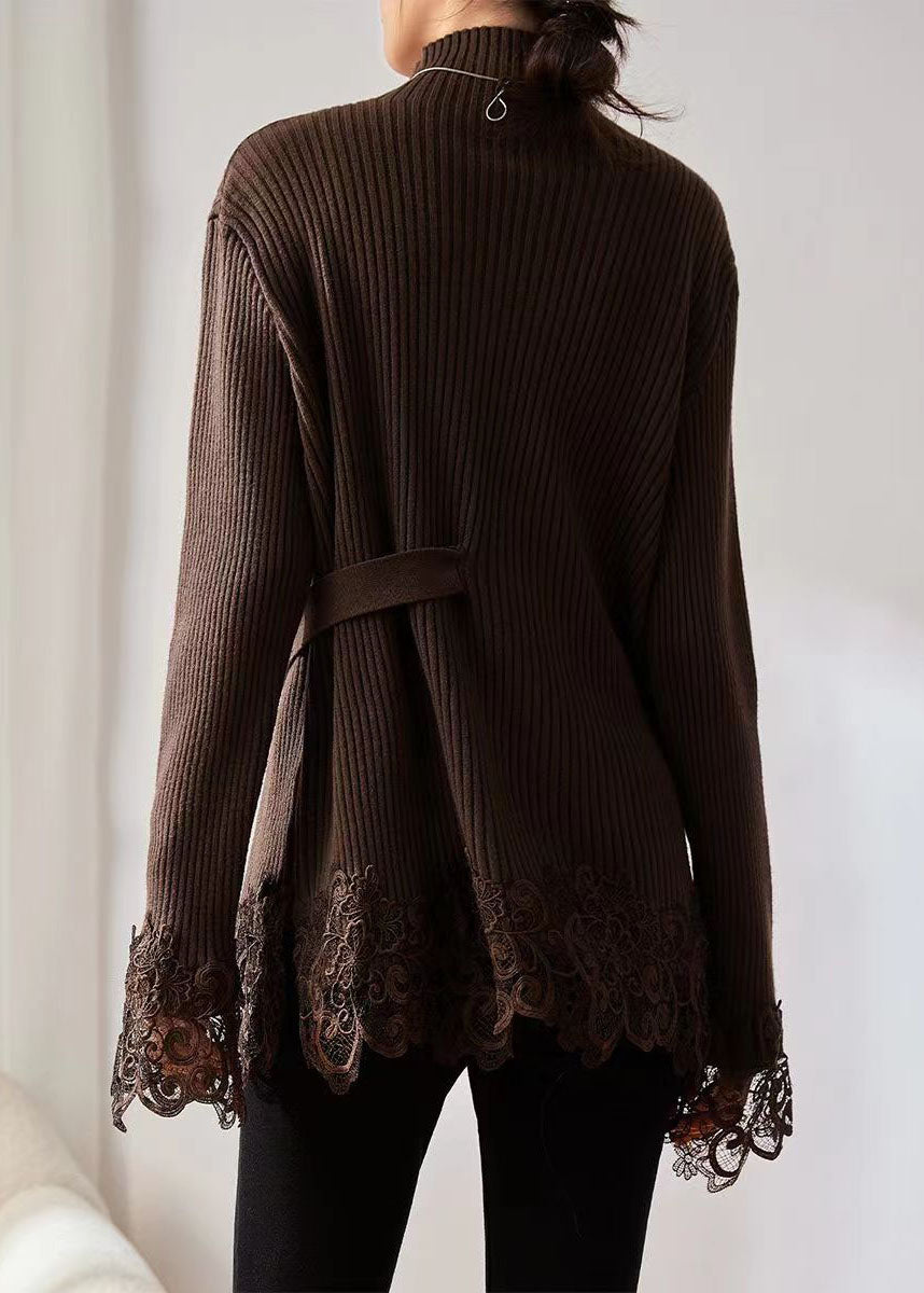 Dame Turtleneck Genser med Blonder og Patchwork 4