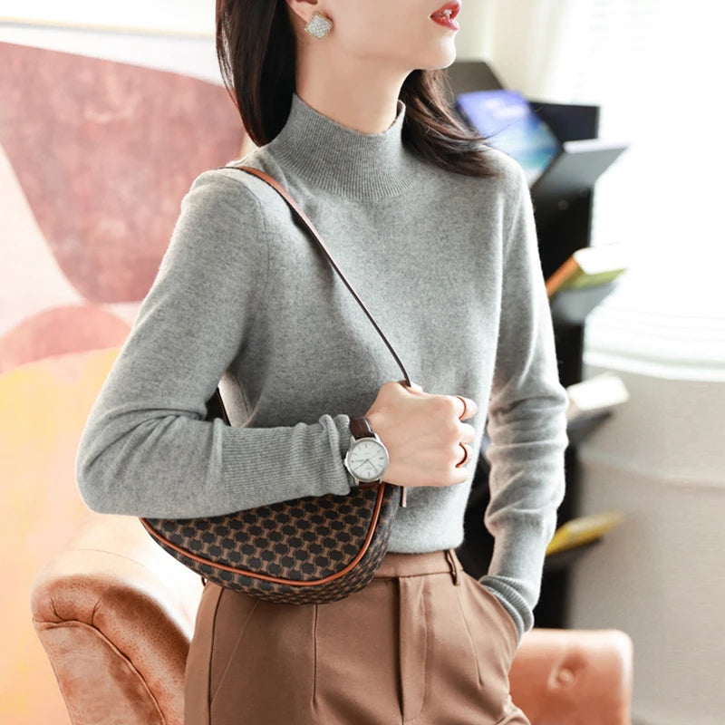 Dame Turtleneck Pullover Strikket Genser Langermet Materiale 7