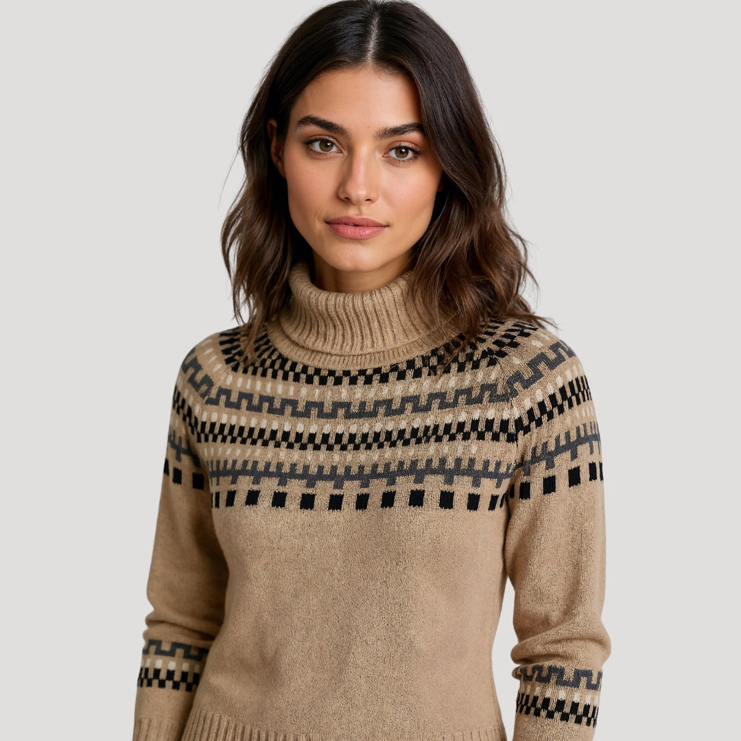 Dame Turtleneck Strikkegenser med Mønster 2