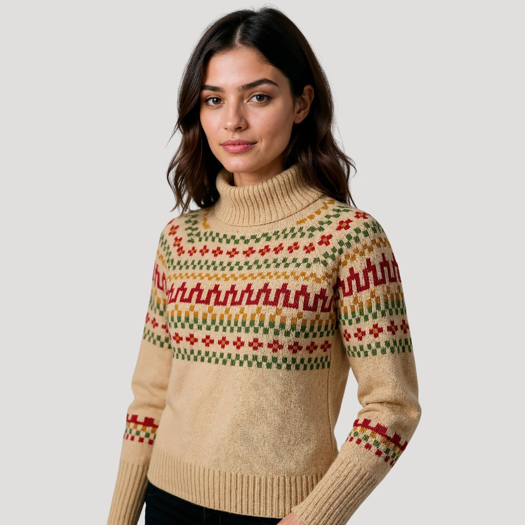 Dame Turtleneck Strikkegenser med Mønster 3
