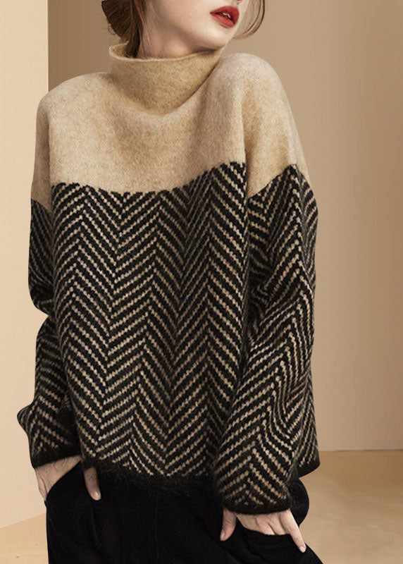Dame Turtleneck Strikket Genser med Fargeblokk 0