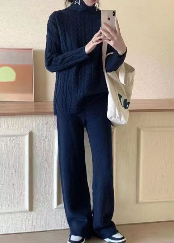 Dame Turtleneck Strikket Sett med Patchwork 2