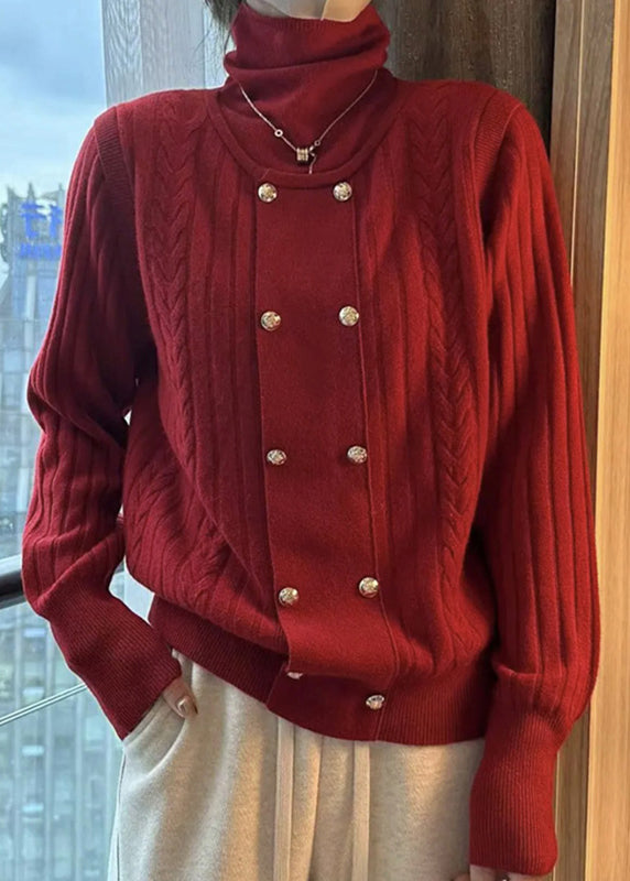 Dame Turtleneck Strikket Topp med Patchwork 2