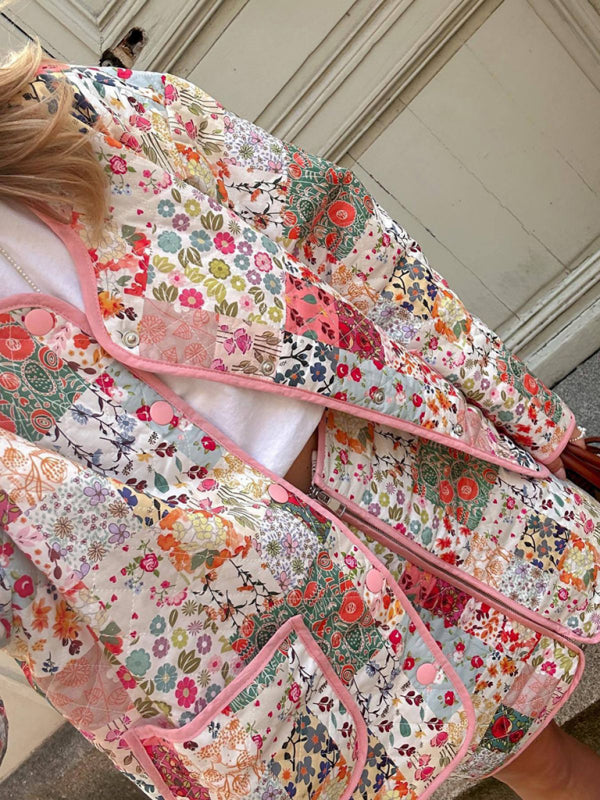 Dame Tynn Jakke Blomstertrykk Polyester Rund Hals 1