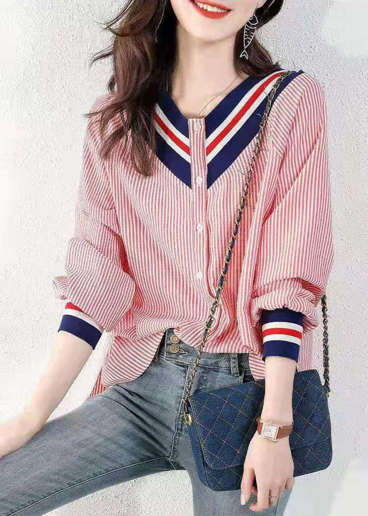 Dame V-hals Bluse Stripete 2