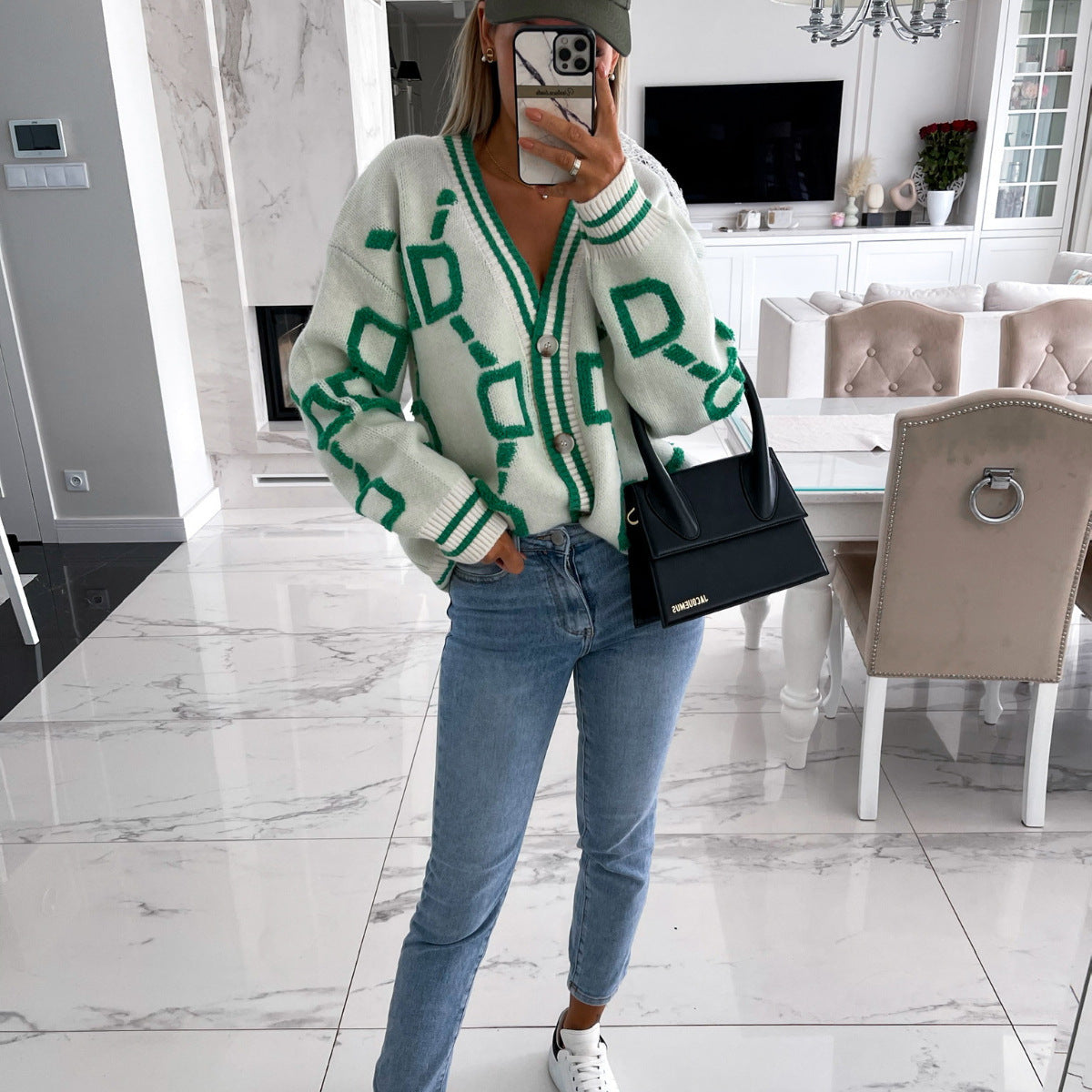 Dame V-hals Cardigan Uformell Stil 7