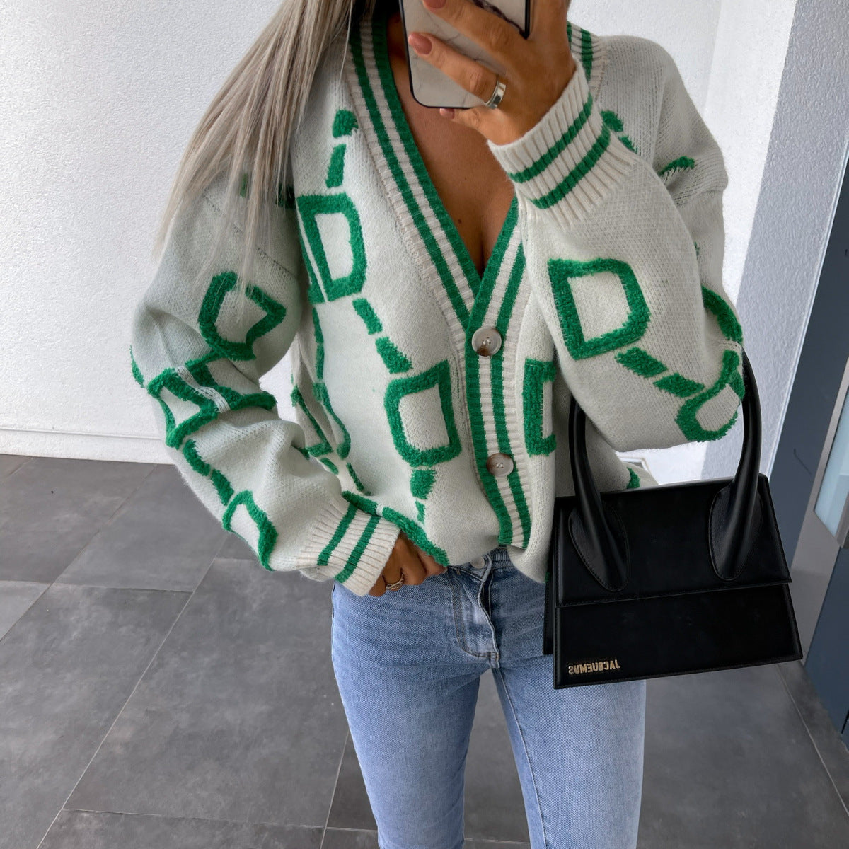 Dame V-hals Cardigan Uformell Stil 8