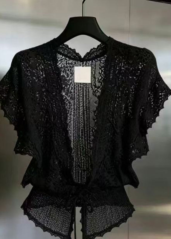 Dame V-hals Cardigan med Blonde Detaljer 1