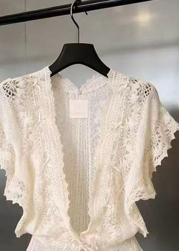 Dame V-hals Cardigan med Blonde Detaljer 2