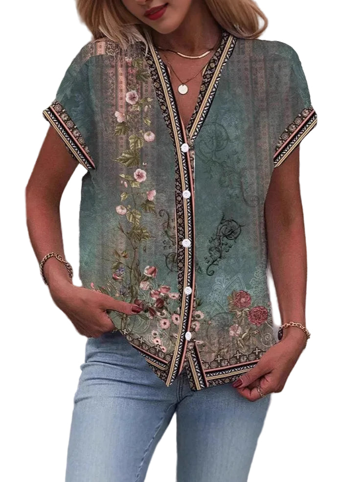 Dame V-hals Chiffonskjorte Sommer 0
