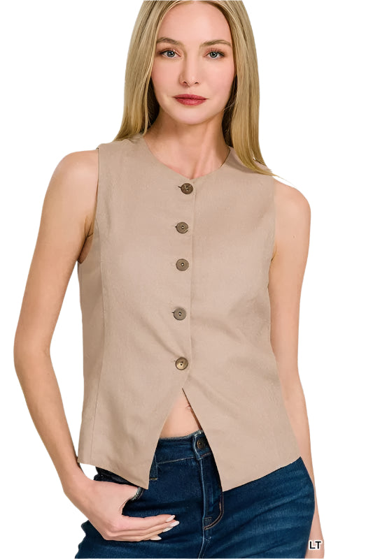 Dame Vest Knappe Design Lin Rayon Bomull 0