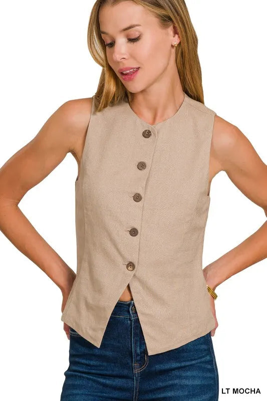 Dame Vest Knappe Design Lin Rayon Bomull 1
