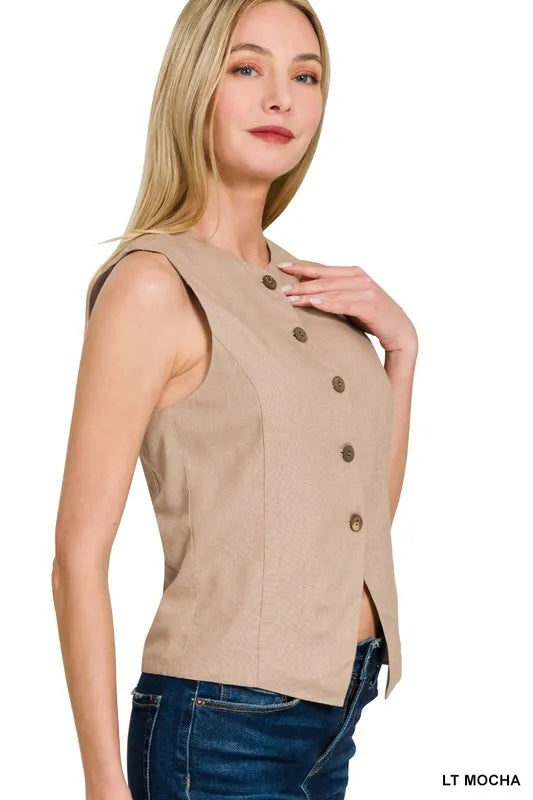 Dame Vest Knappe Design Lin Rayon Bomull 2
