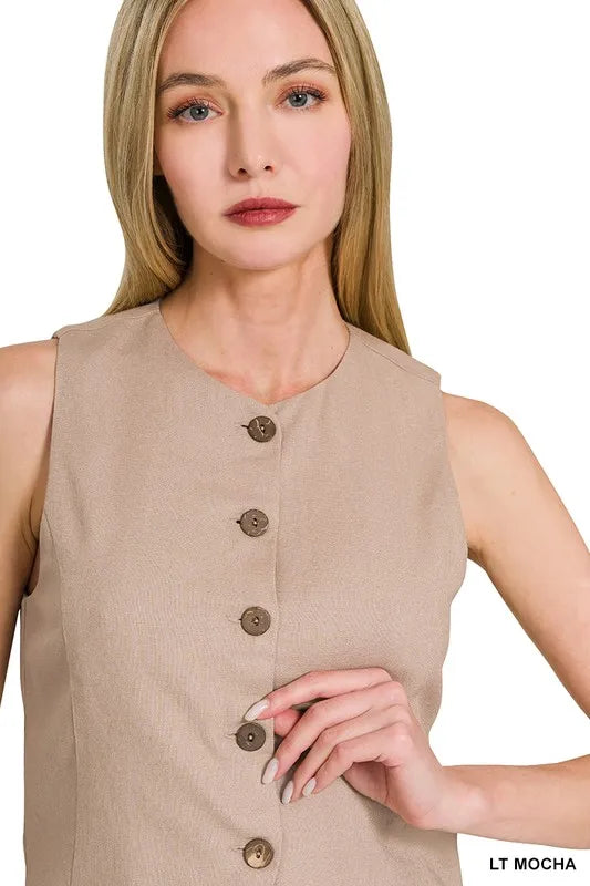 Dame Vest Knappe Design Lin Rayon Bomull 5