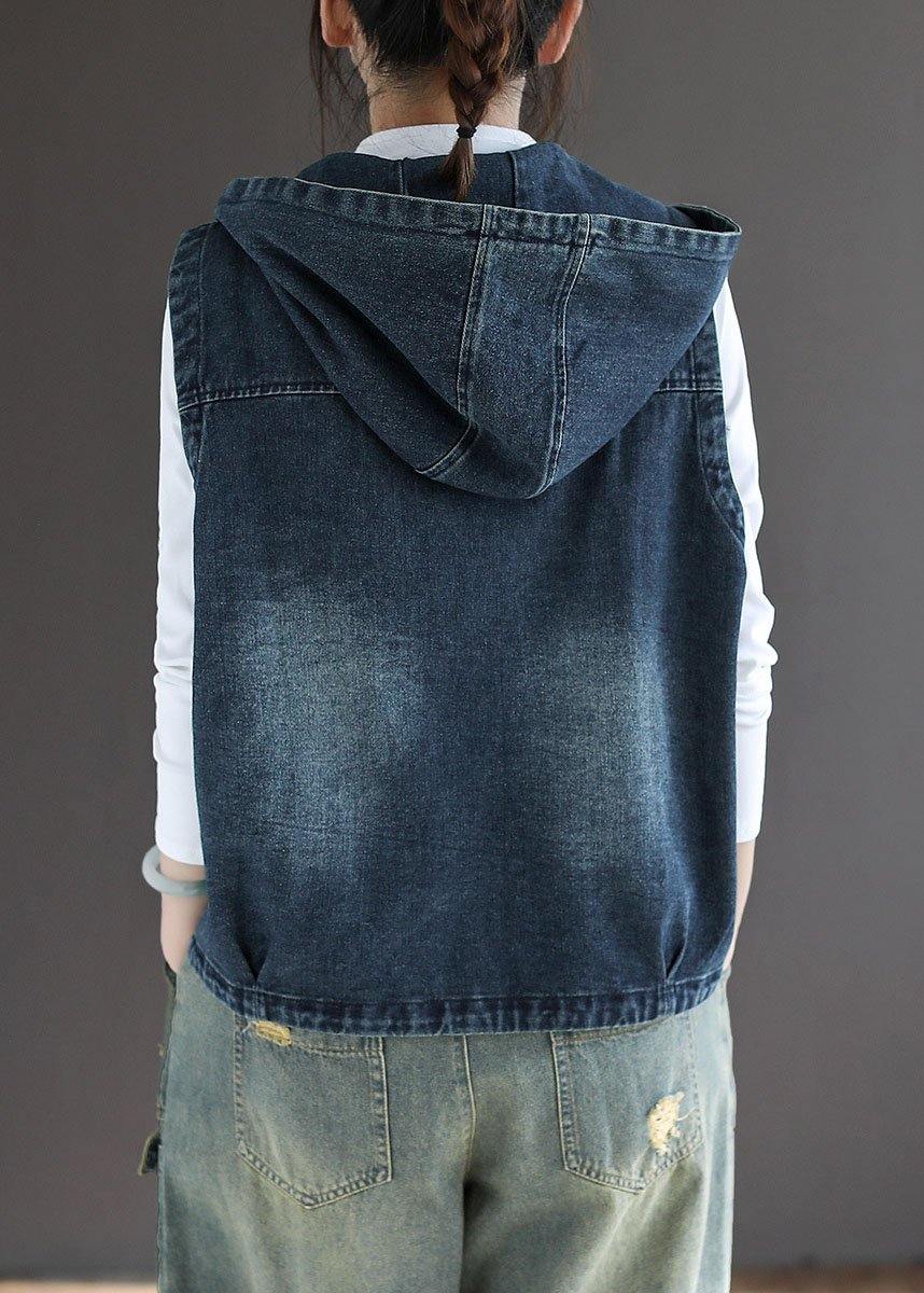 Dame Vest i Blå Denim med Glidelås og Lommer 3