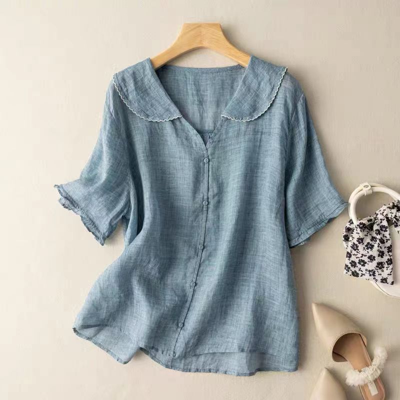 Dame Vintage Bluse med Knappdetalj og Kamkrage 2