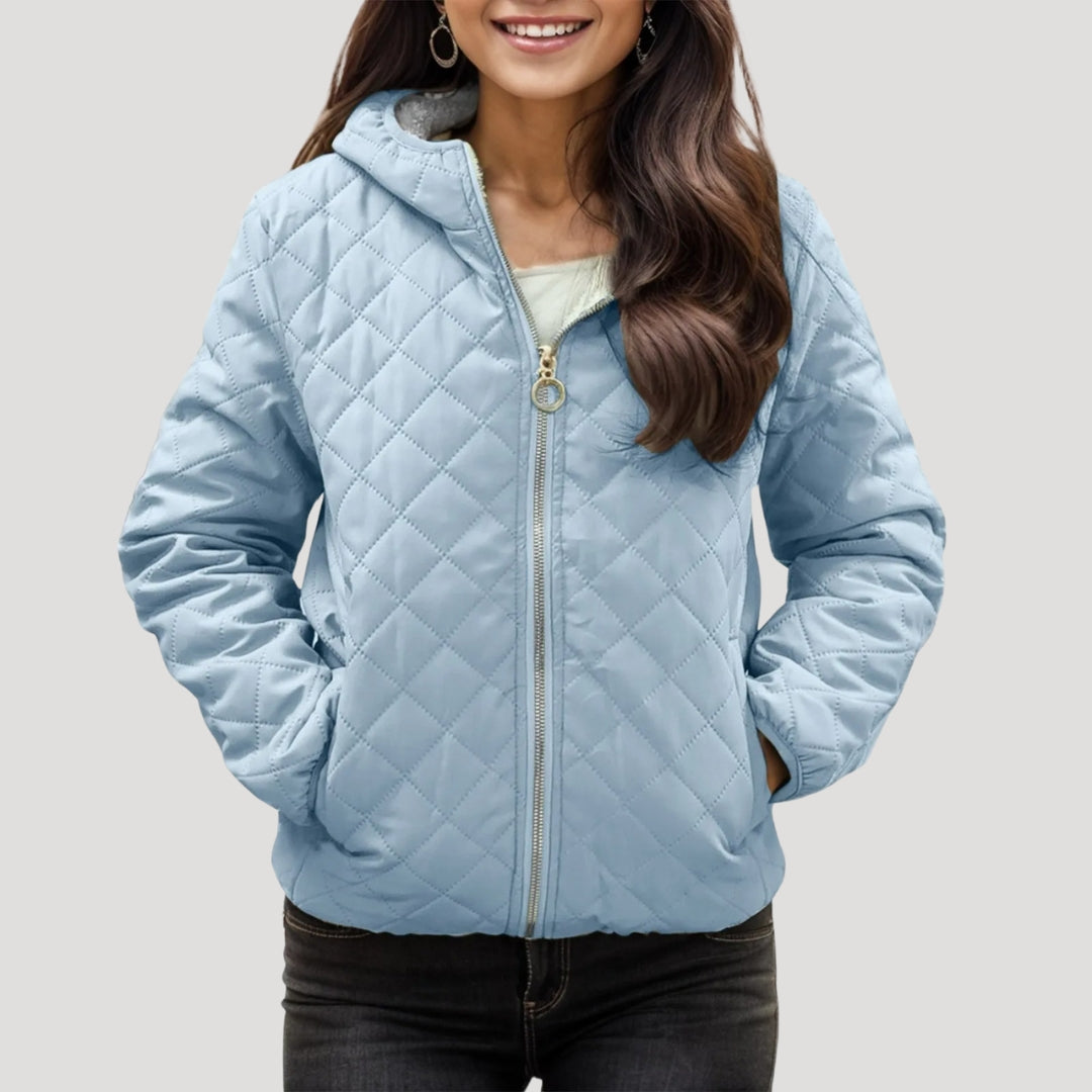 Dame Vinter Jakke Med Hette Vattert Design 3
