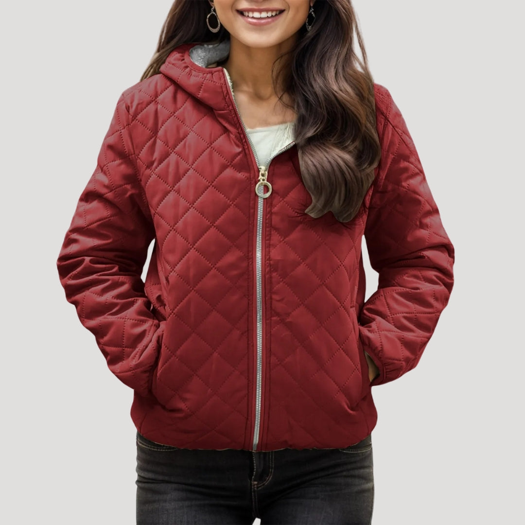 Dame Vinter Jakke Med Hette Vattert Design 4