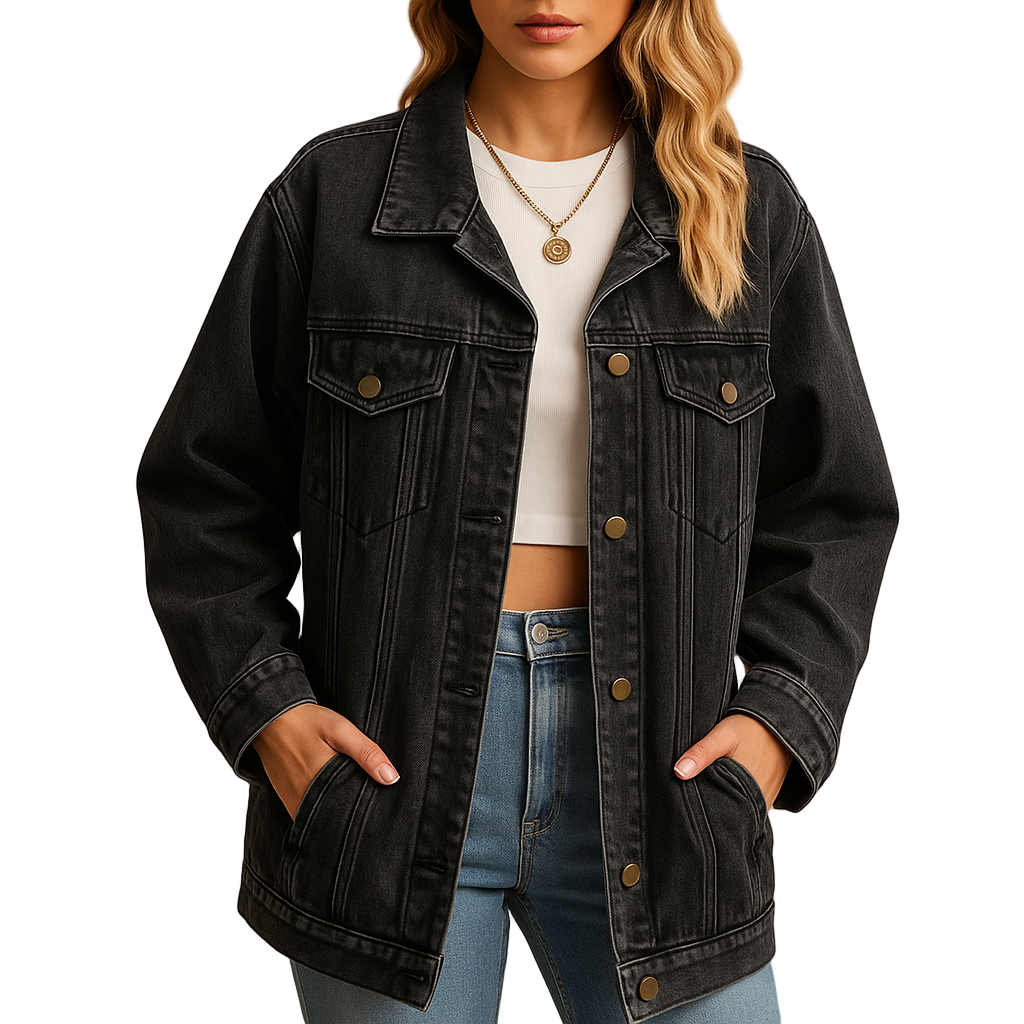 Dame Vinterjakke Denim med Knapper 0