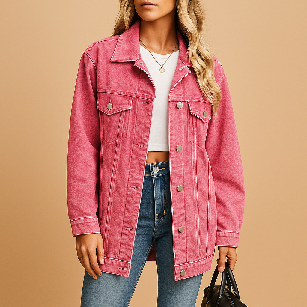 Dame Vinterjakke Denim med Knapper 3